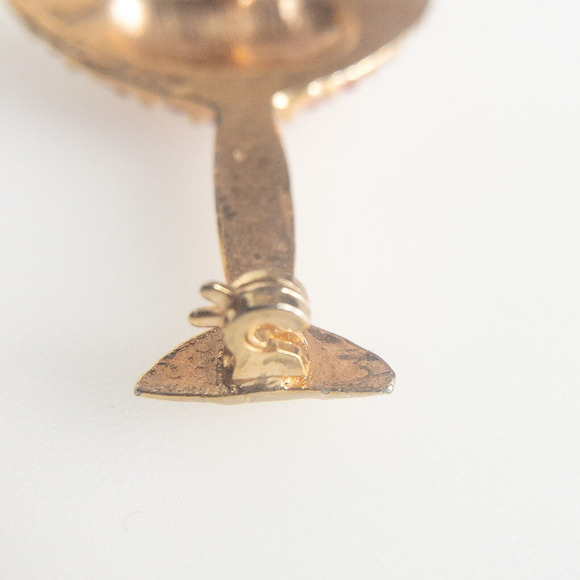 Pink Rhinestone Champagne Glass Brooch Gold Tone Cocktail Drink Pin Sparkly - Picture 9 of 10